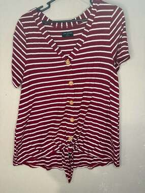 Lane Bryant Striped Waffle Knit V-Neck Button-Front Tie-Hem Top Size 14/16